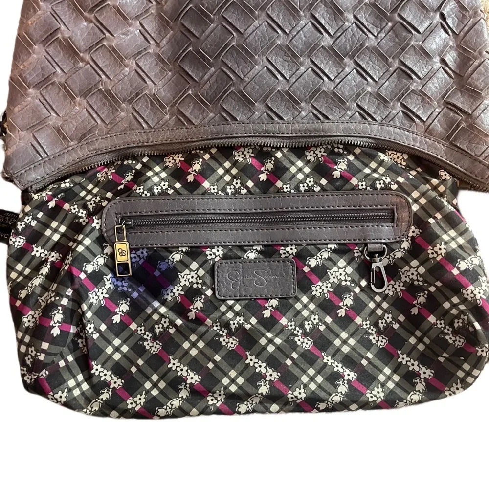 JESSICA SIMPSON Taupe Grey Woven Bag Purse - Picture 6 of 9